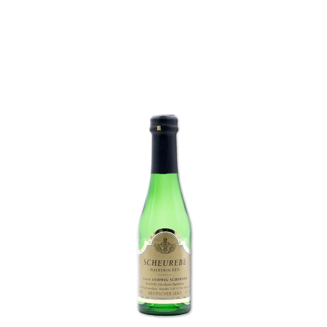 Flasche mit Scheurebe SEKT Piccolo, halbtrocken, 200 ml